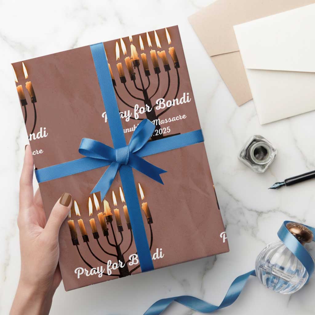 Pray for Bondi Australia Hanukkah Dec 14 2025 Wrapping Paper Roll Menorah Lights Jewish Faith Memorial - Wonder Print Shop