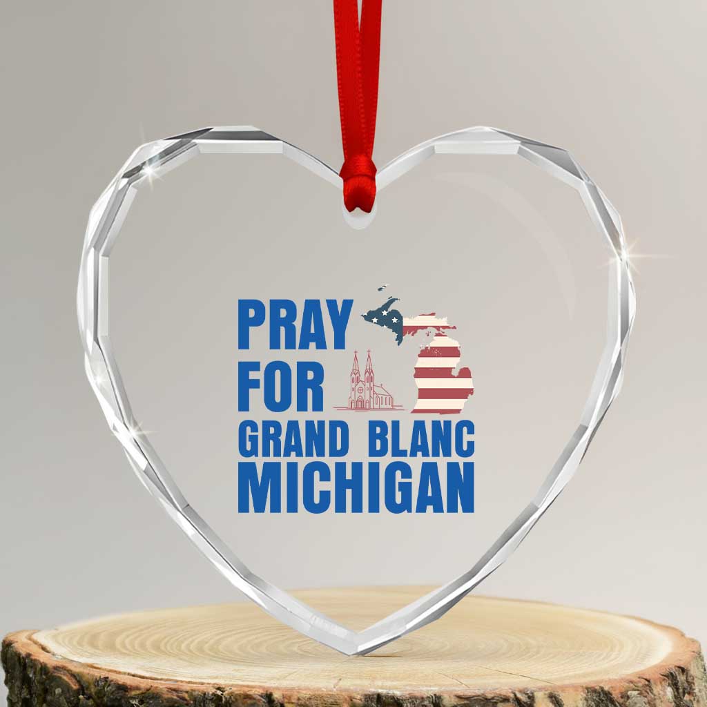 Pray for Grand Blanc Michigan Heart Crystal Glass Ornament American Flag Christian Support - Wonder Print Shop