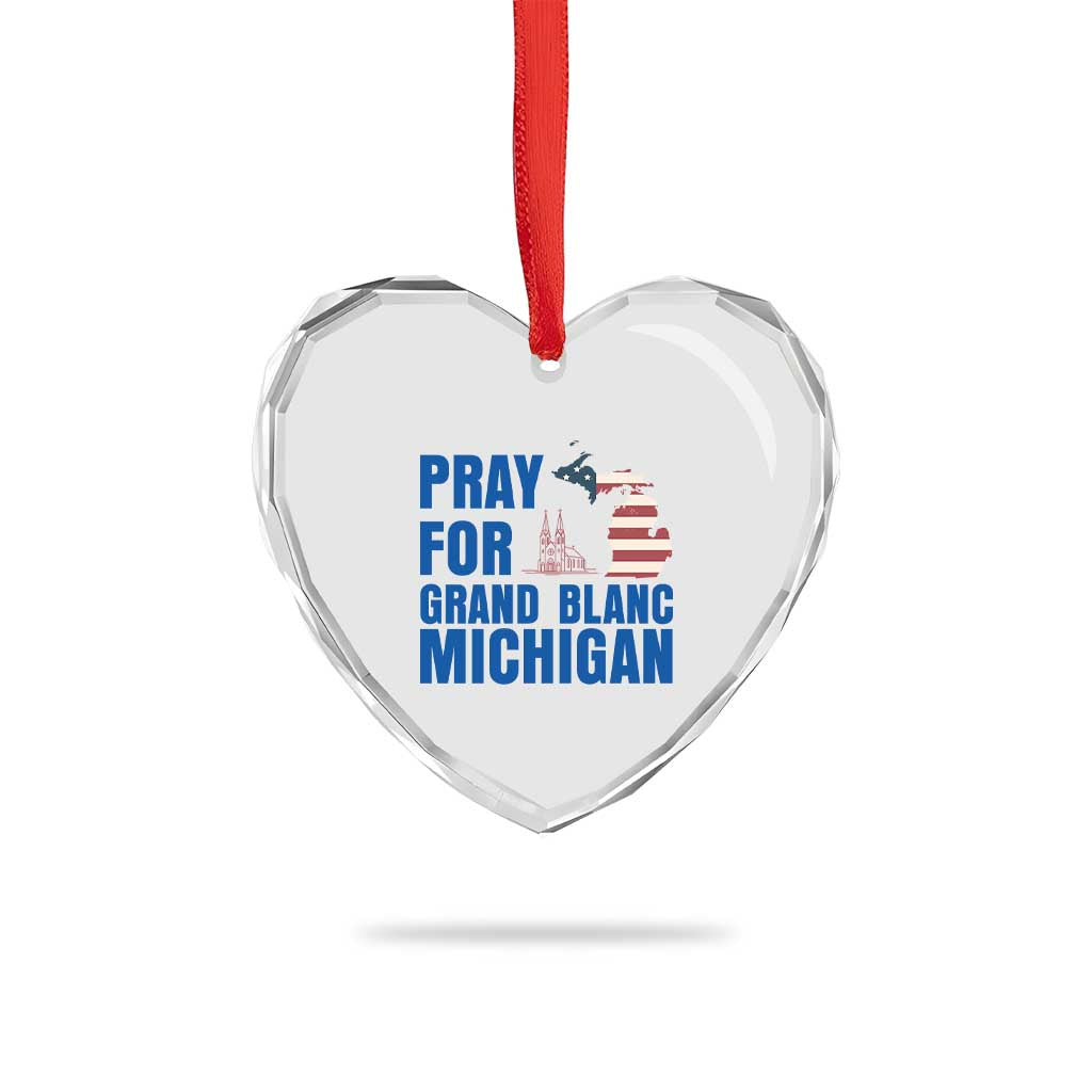 Pray for Grand Blanc Michigan Heart Crystal Glass Ornament American Flag Christian Support - Wonder Print Shop