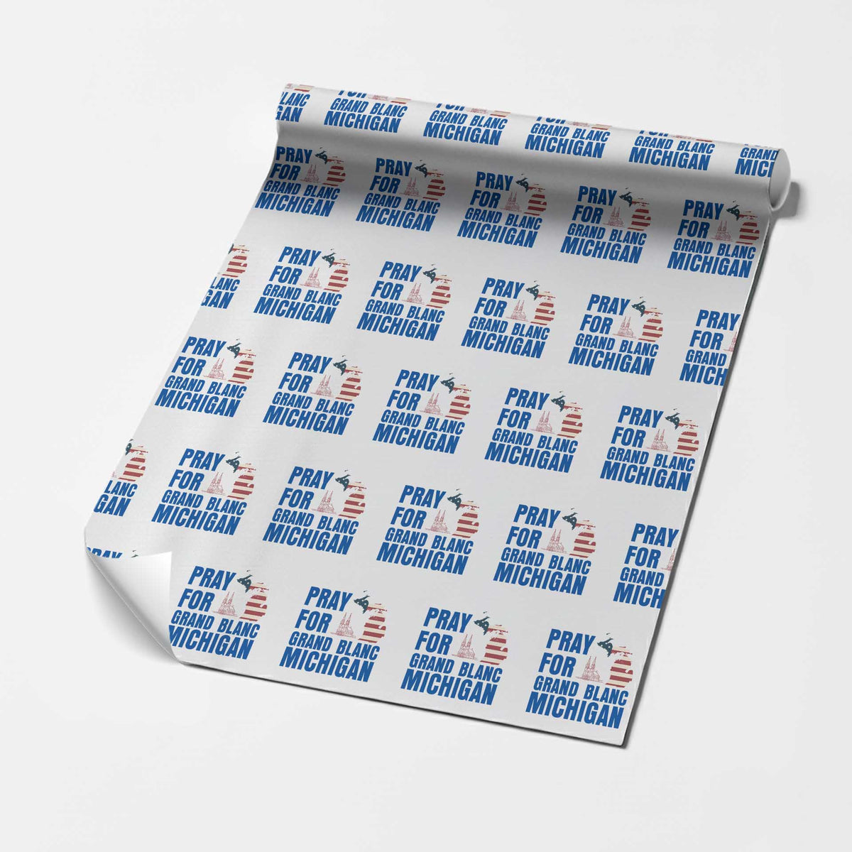 Pray for Grand Blanc Michigan Wrapping Paper Roll American Flag Christian Support - Wonder Print Shop