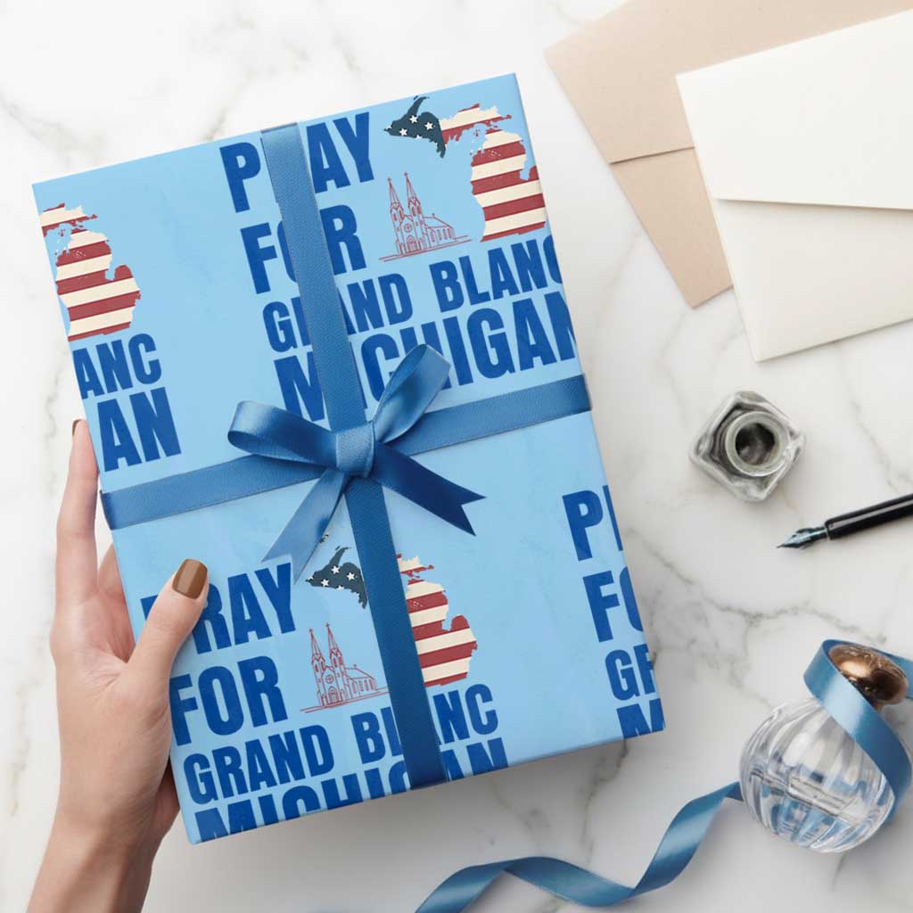 Pray for Grand Blanc Michigan Wrapping Paper Roll American Flag Christian Support - Wonder Print Shop