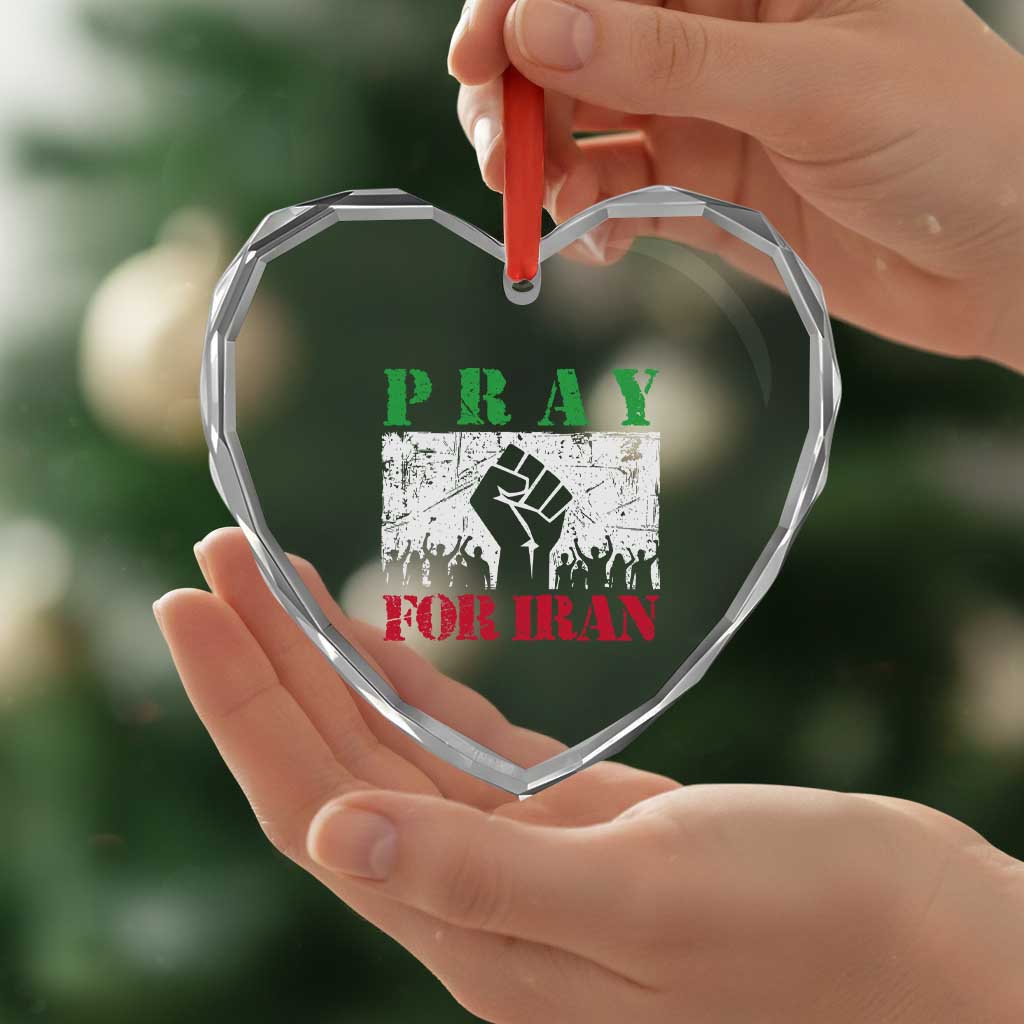 Pray For Iran Heart Crystal Glass Ornament Support Iranian People Peace