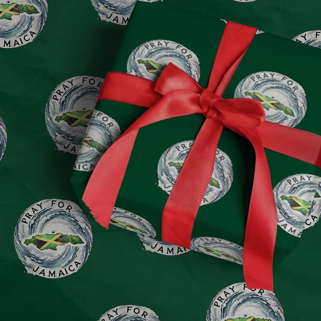 Pray For Jamaica Hurricane Support Wrapping Paper Roll Strong Island Map and Storm Graphic