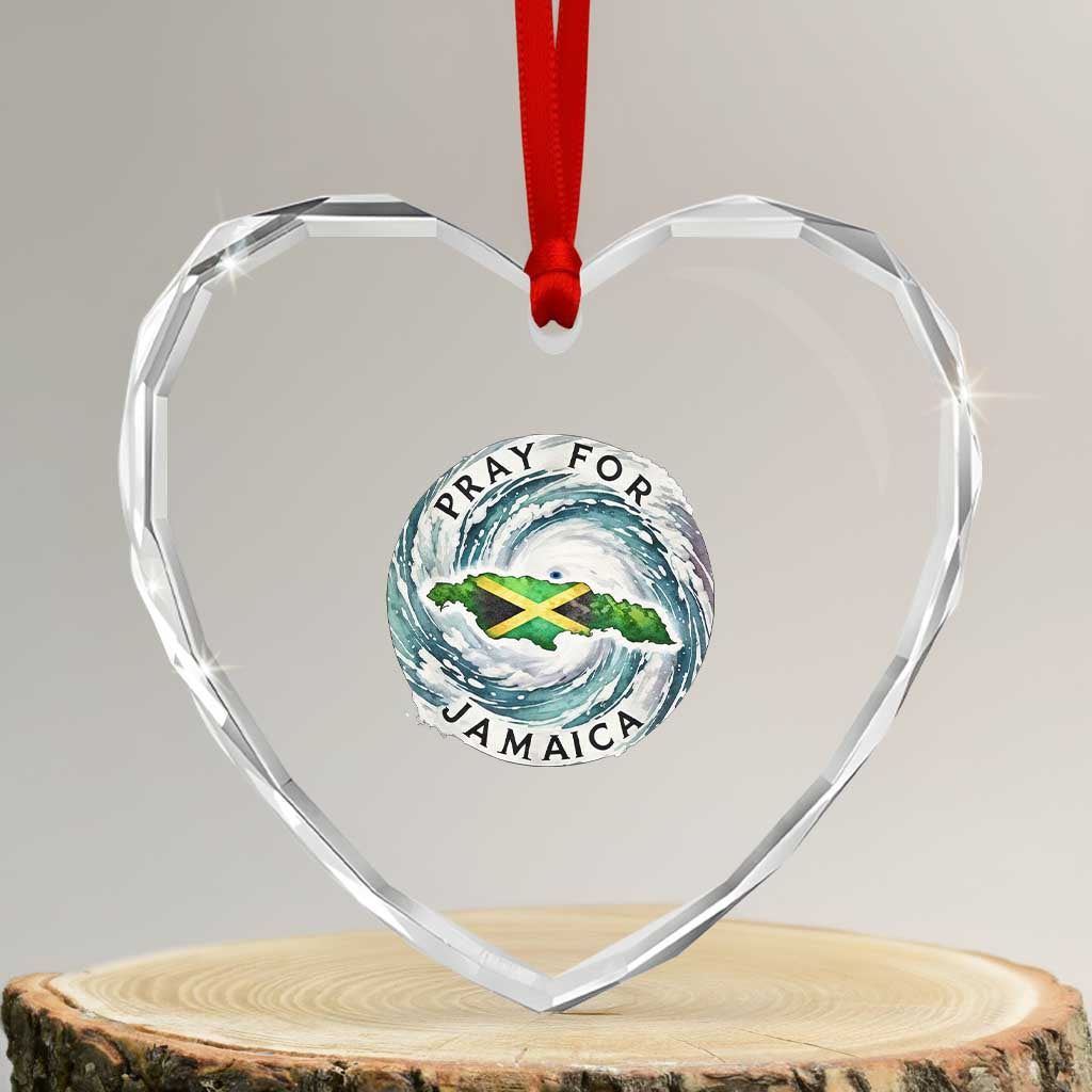 Pray For Jamaica Hurricane Support Heart Crystal Glass Ornament Strong Island Map and Storm Graphic