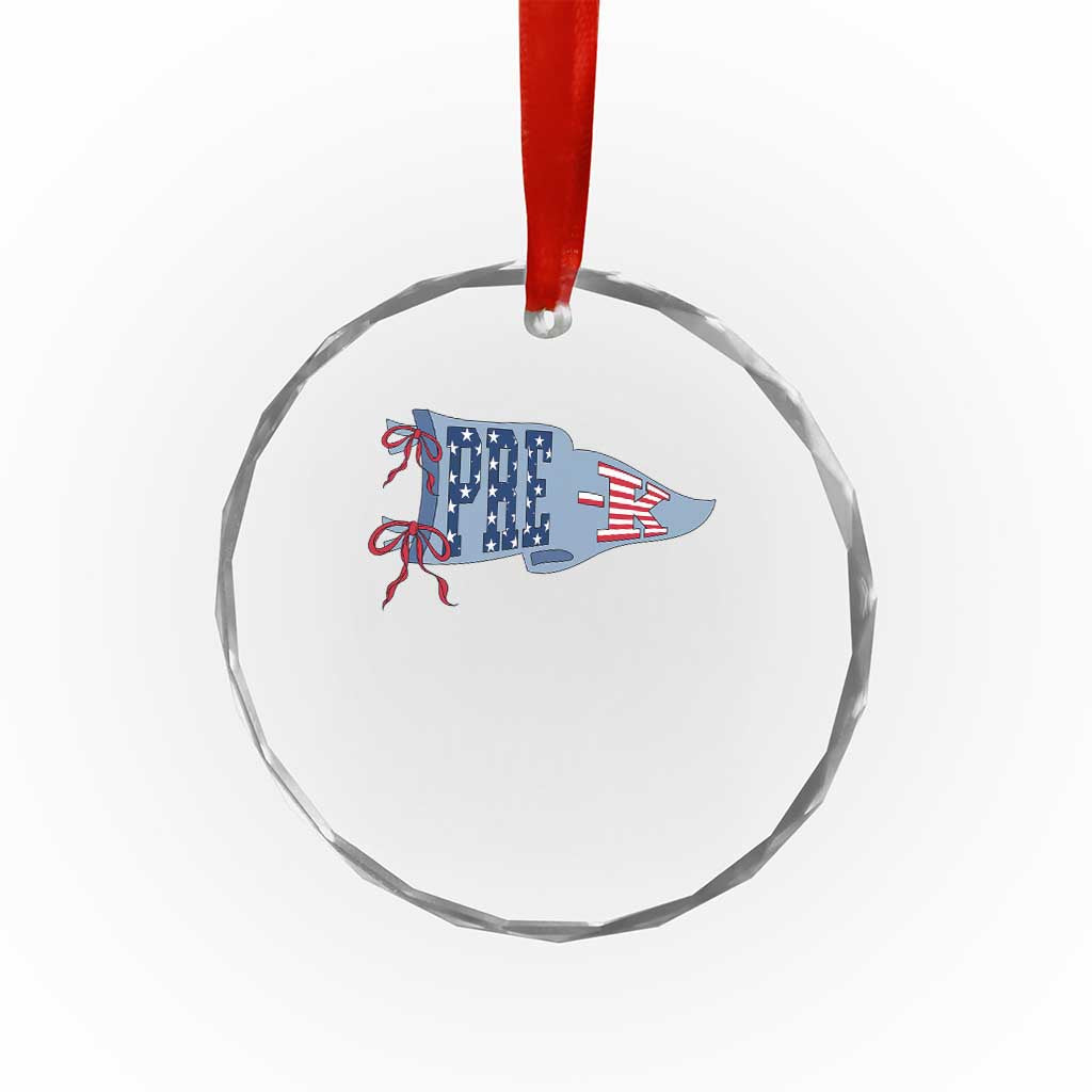 Pre-K Teacher Pennant US Flag Back to School Crystal Glass Ornament