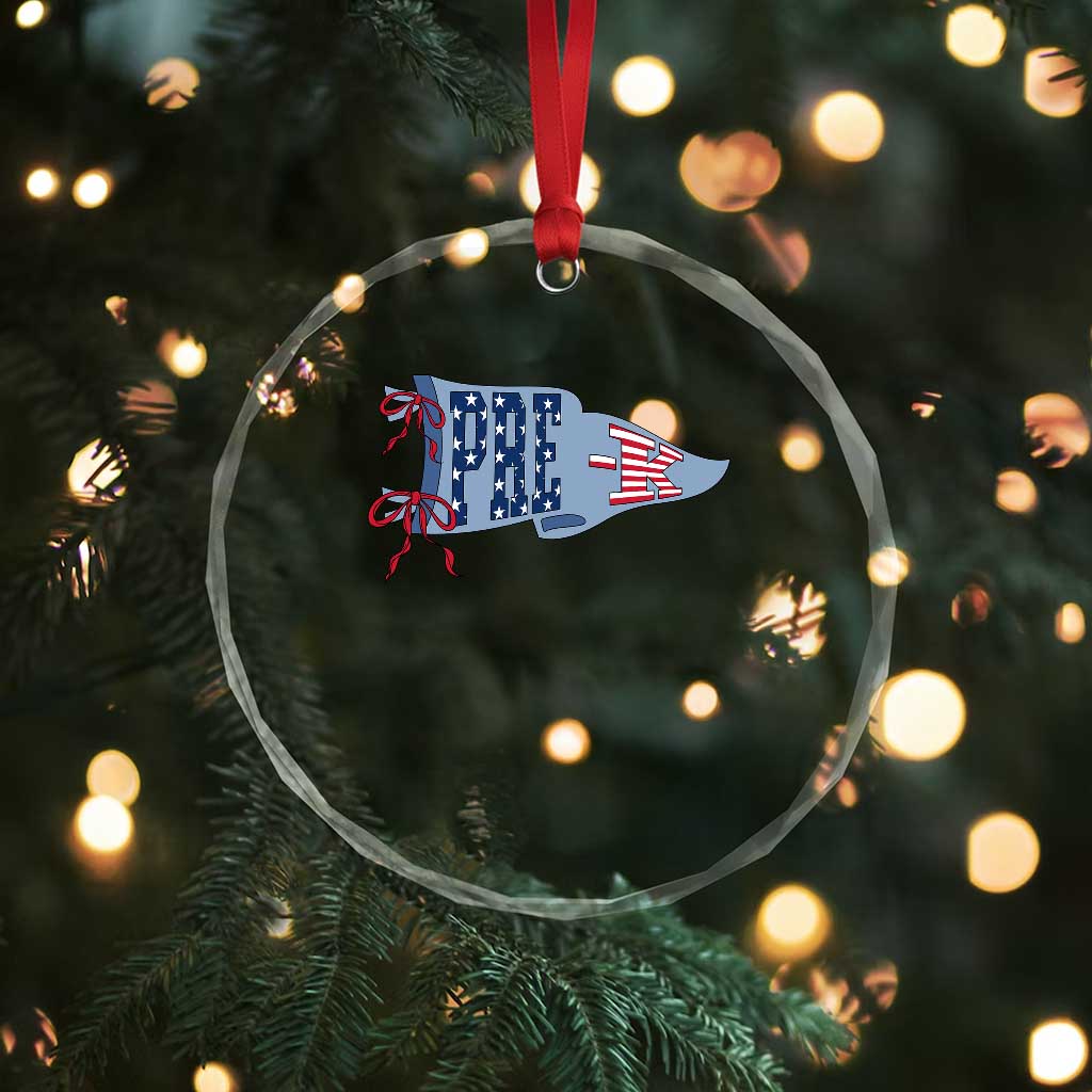 Pre-K Teacher Pennant US Flag Back to School Crystal Glass Ornament