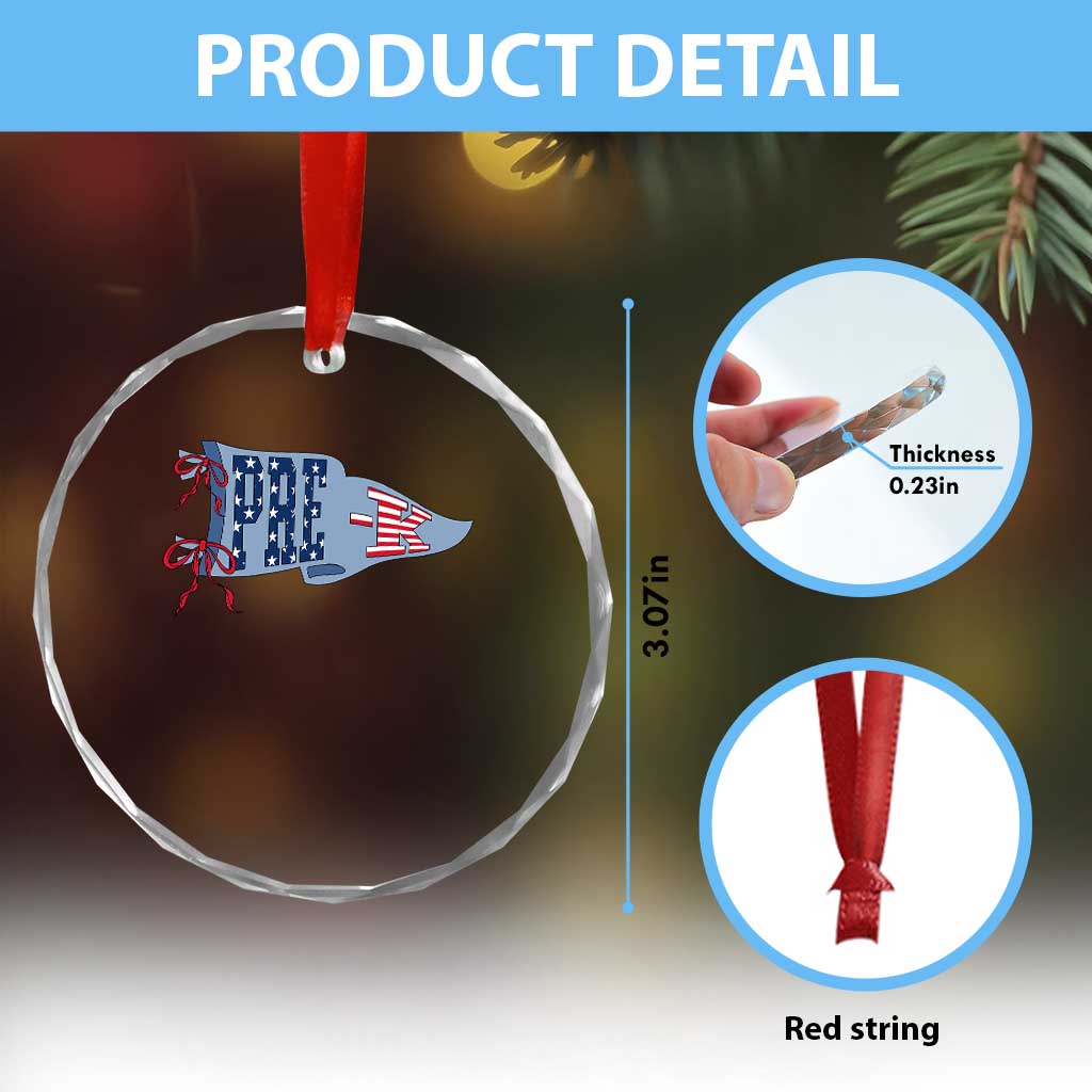 Pre-K Teacher Pennant US Flag Back to School Crystal Glass Ornament