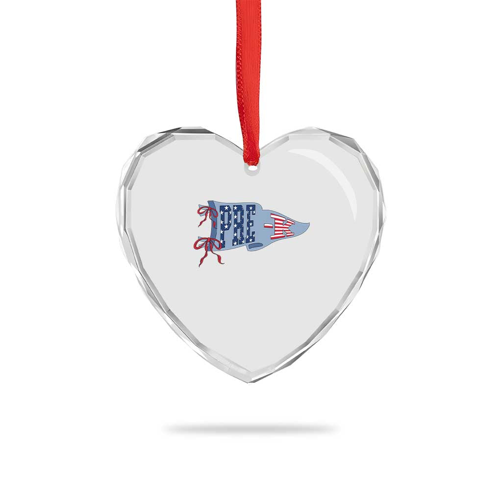 Pre-K Teacher Pennant US Flag Back to School Heart Crystal Glass Ornament