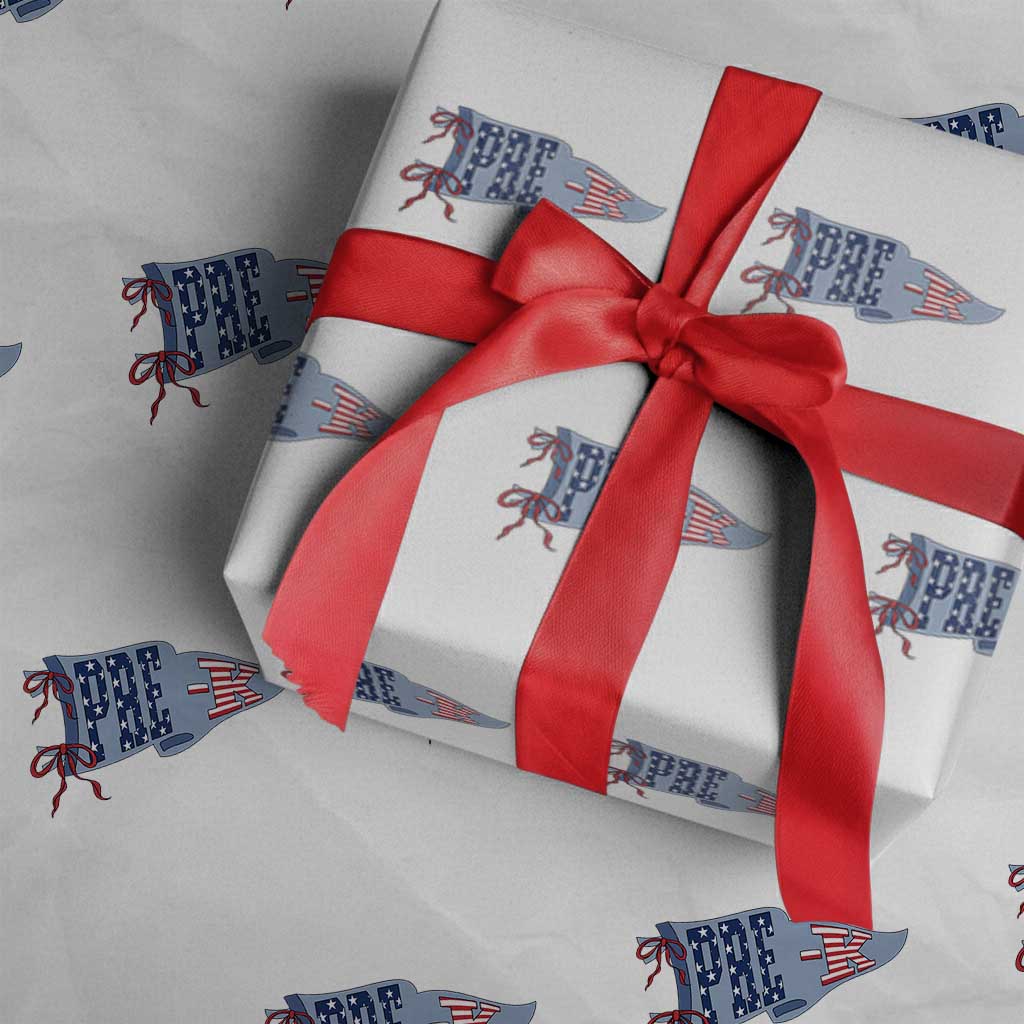 Pre-K Teacher Pennant US Flag Back to School Wrapping Paper Roll