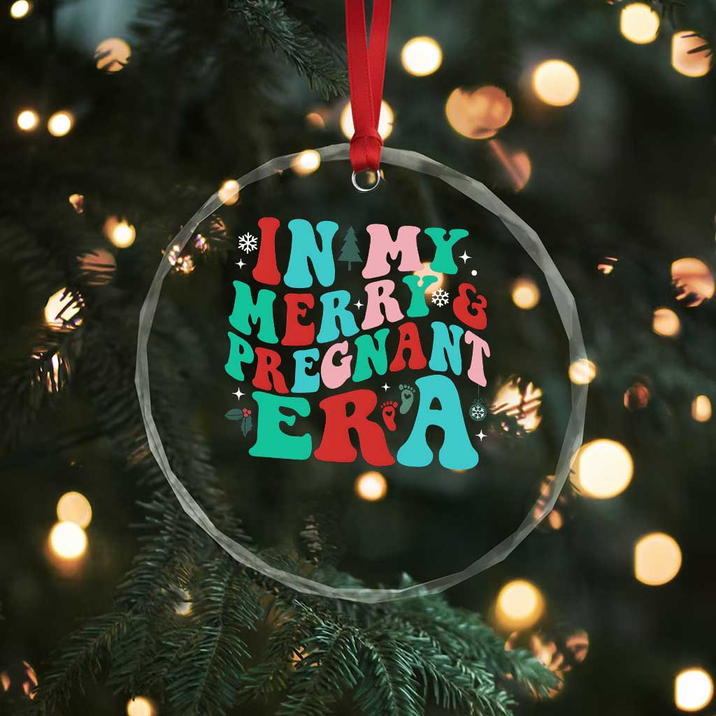 Pregnancy Announcement Crystal Glass Ornament Merry & Pregnant Era Cute Groovy Christmas Holiday Xmas TS10