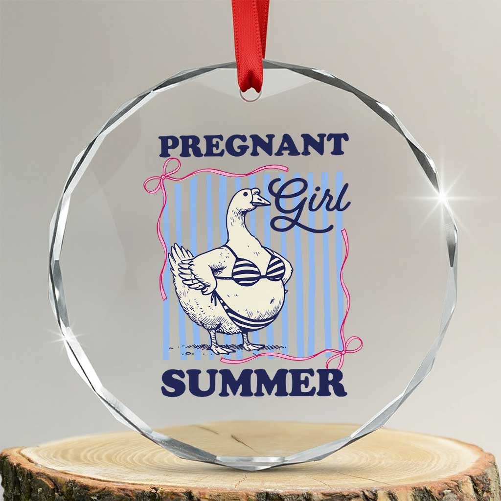 Pregnant Girl Summer Crystal Glass Ornament Striped Coquette Summer Goose Beach Pregnancy Announcement