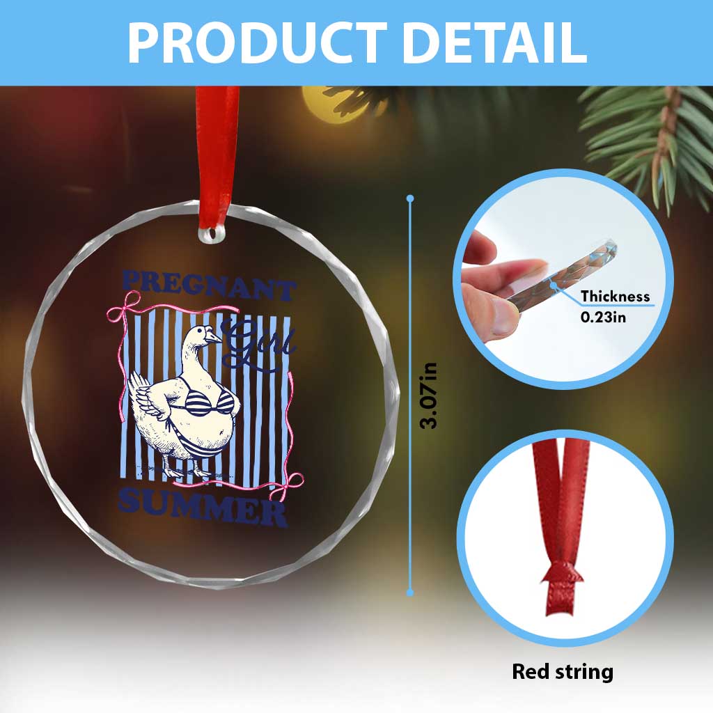 Pregnant Girl Summer Crystal Glass Ornament Striped Coquette Summer Goose Beach Pregnancy Announcement