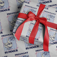 Pregnant Girl Summer Wrapping Paper Roll Striped Coquette Summer Goose Beach Pregnancy Announcement
