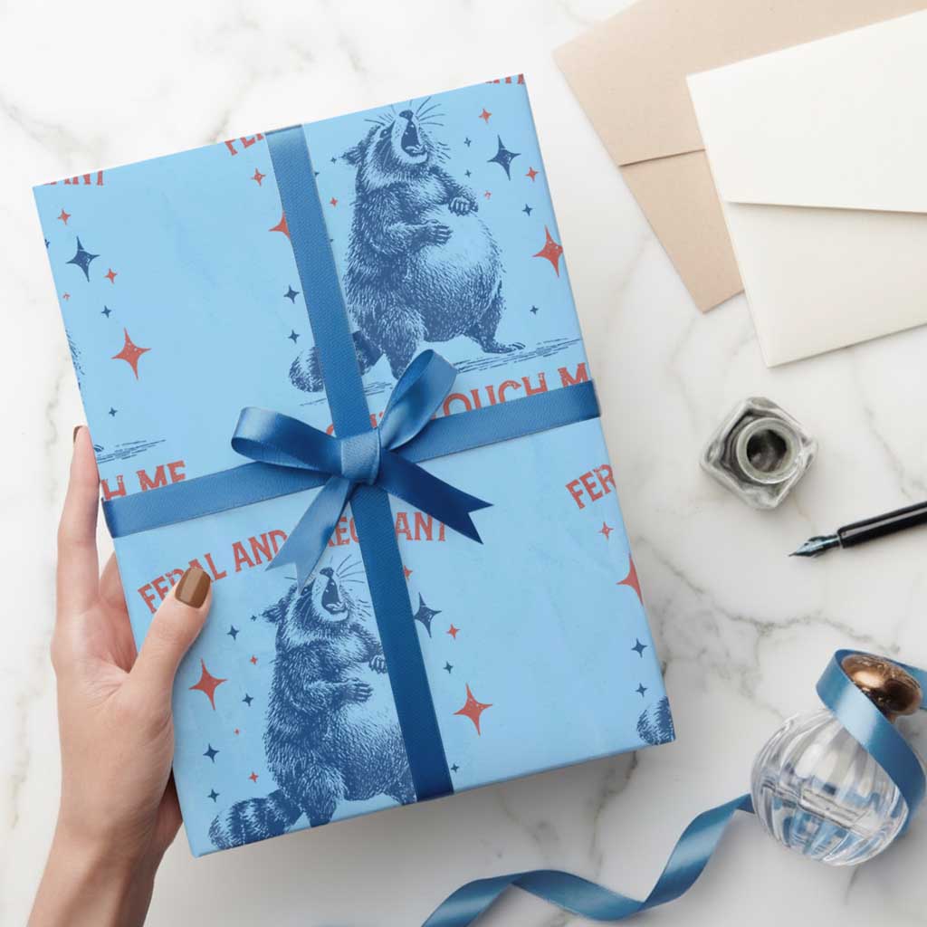 Pregnant Racoon Wrapping Paper Roll Feral And Pregnant Dont Touch Me Pregnancy Humor