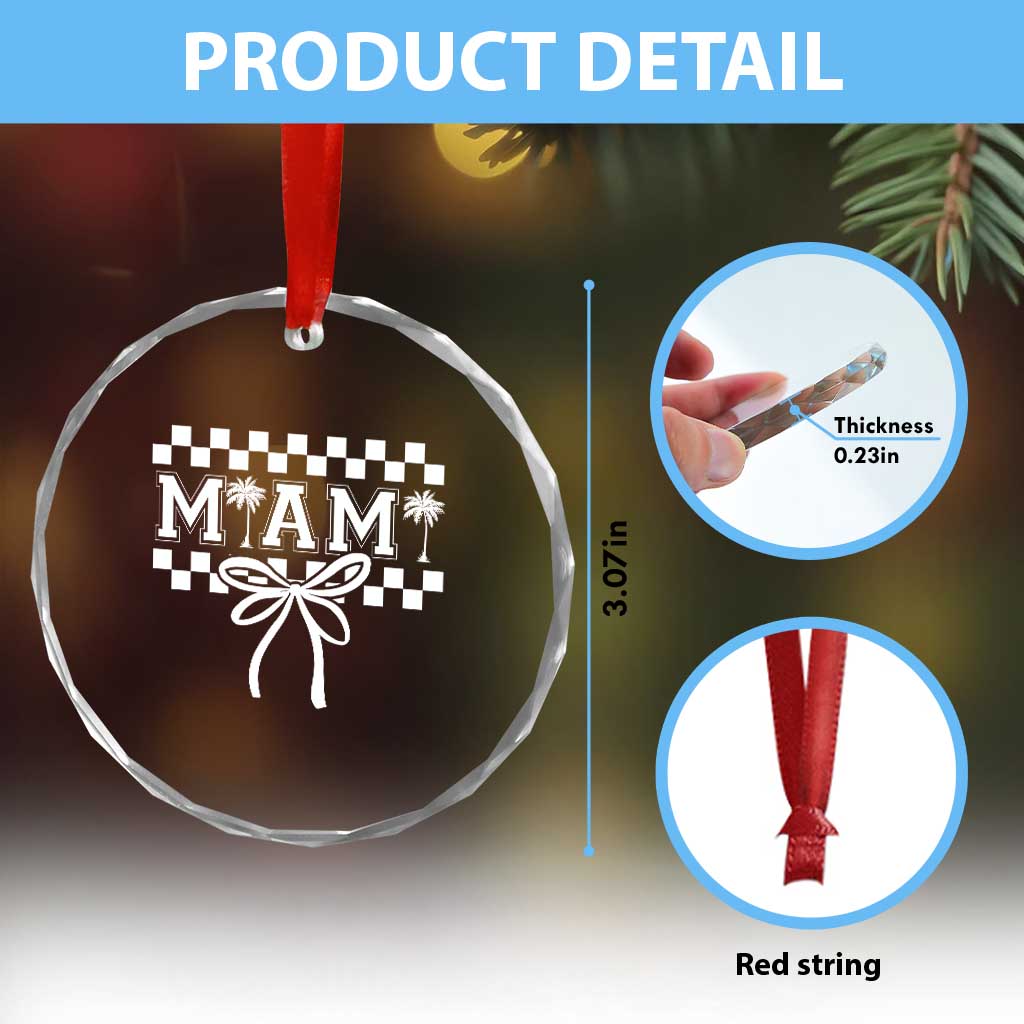 Preppy Miami Bow Aesthetic Crystal Glass Ornament Cute Checkered Palm Tree College Girl