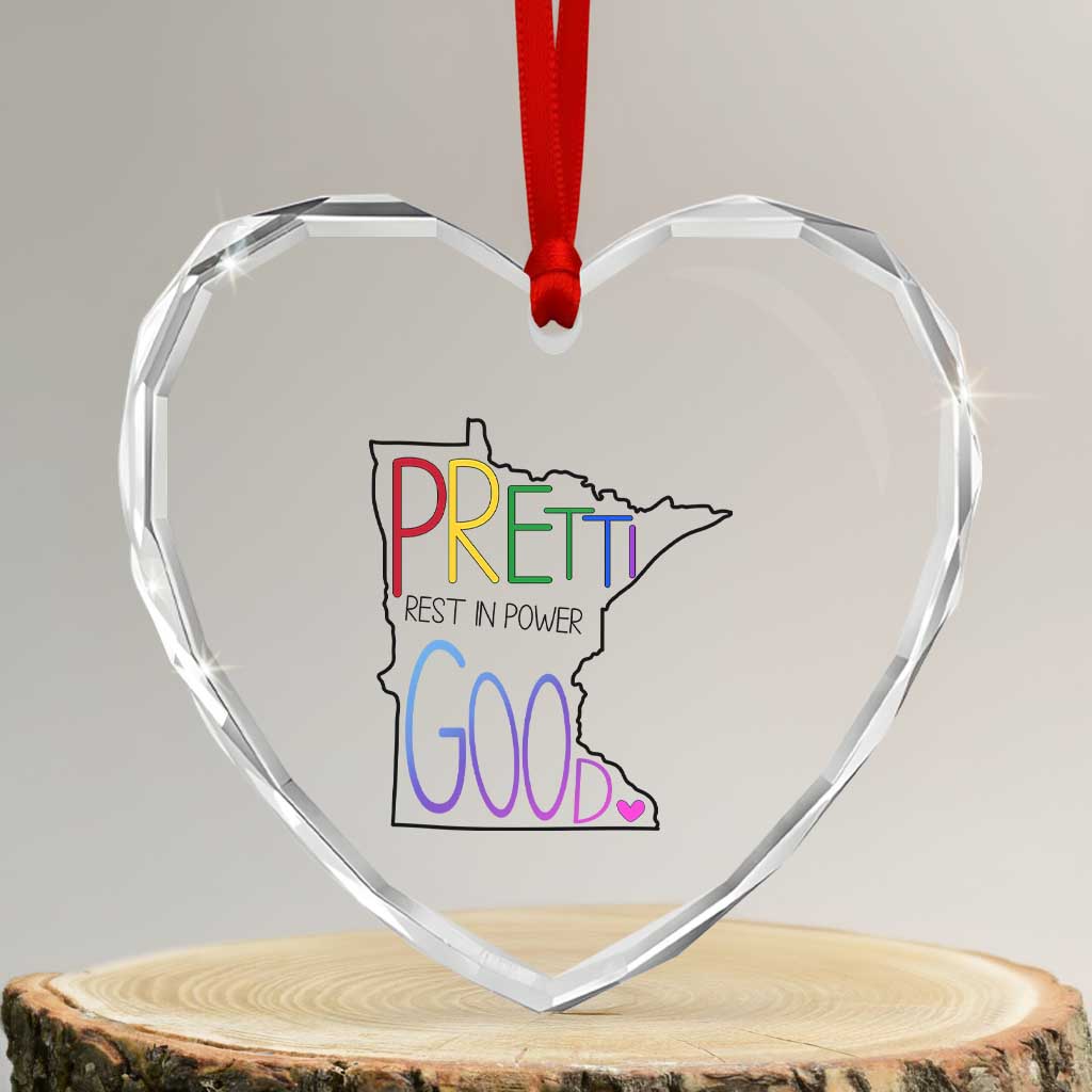 Pretti Good Minnesota Tribute Heart Crystal Glass Ornament Rest in Power Rainbow Memorial