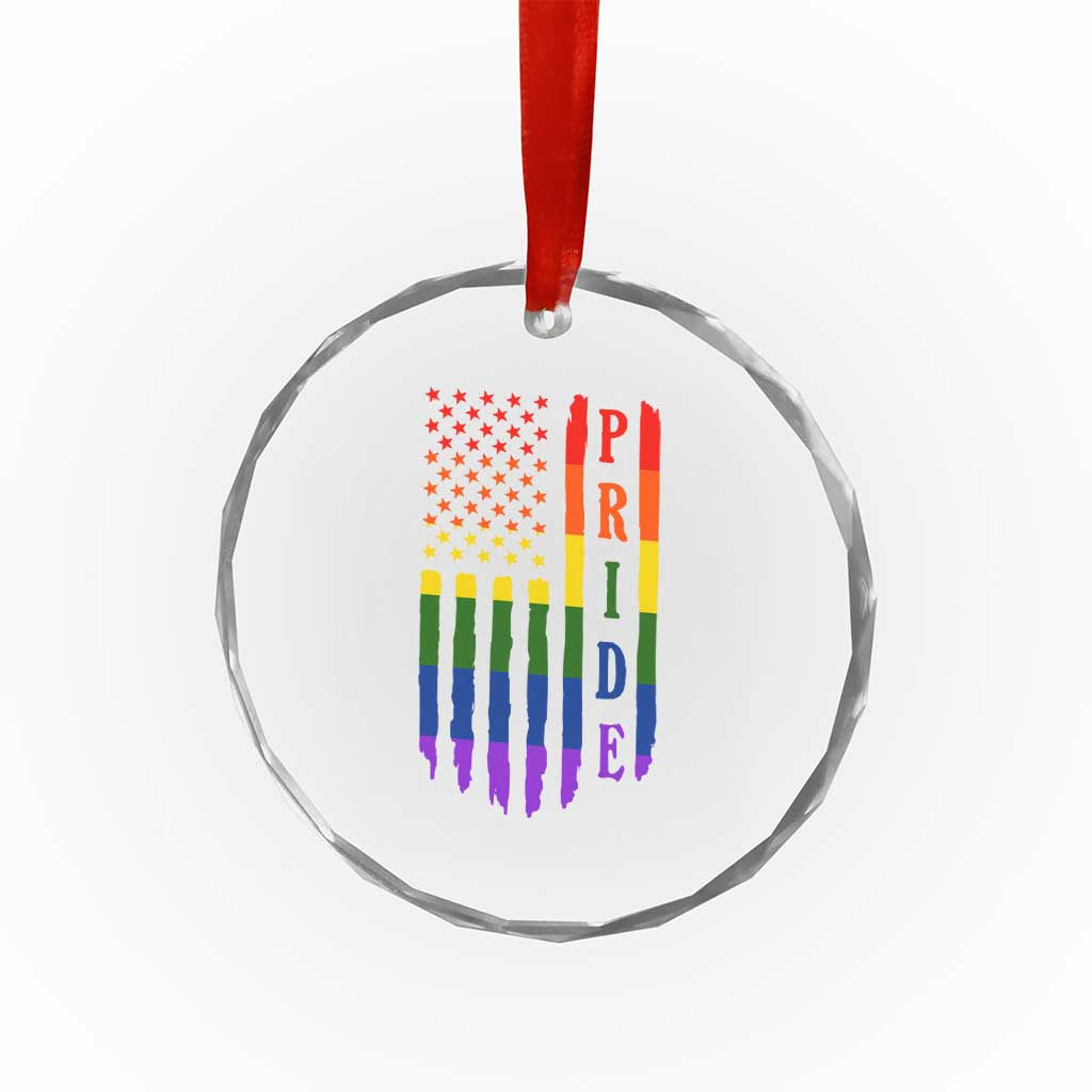 Pride Month Rainbow Flag Graphic Crystal Glass Ornament Lesbian Gay LGBT America Flag