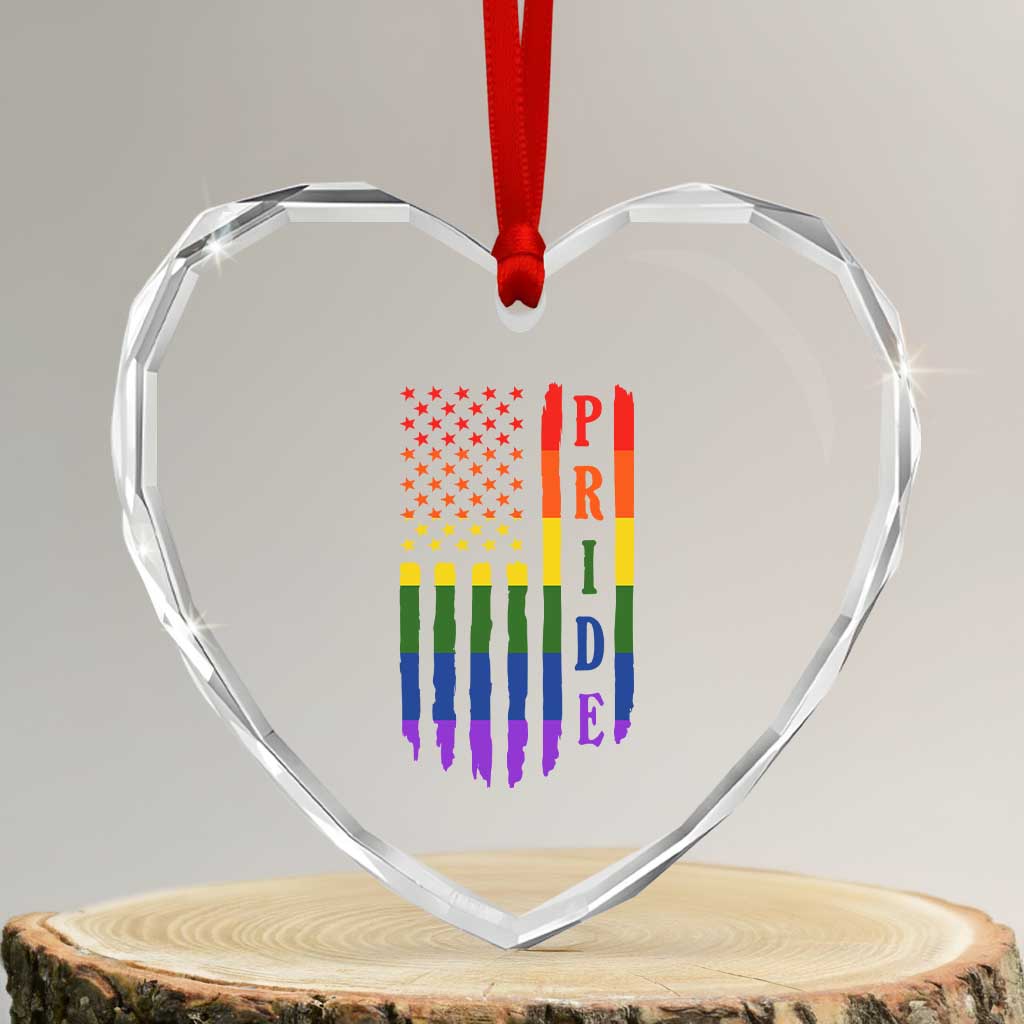 Pride Month Rainbow Flag Graphic Heart Crystal Glass Ornament Lesbian Gay LGBT America Flag