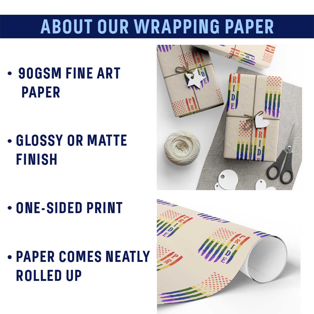 Pride Month Rainbow Flag Graphic Wrapping Paper Roll Lesbian Gay LGBT America Flag