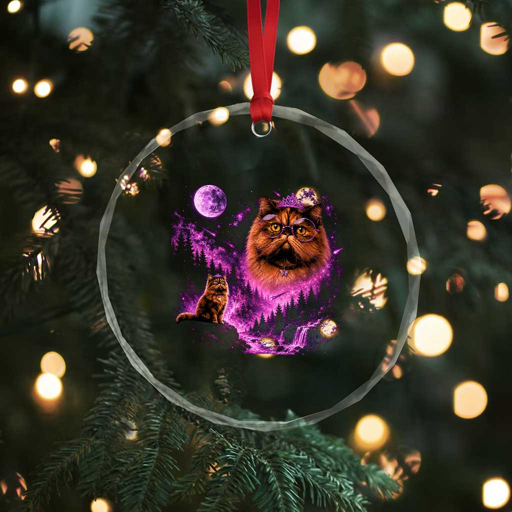 Princess Cat Howling To The Moon Vintage 90s Nature Crystal Glass Ornament