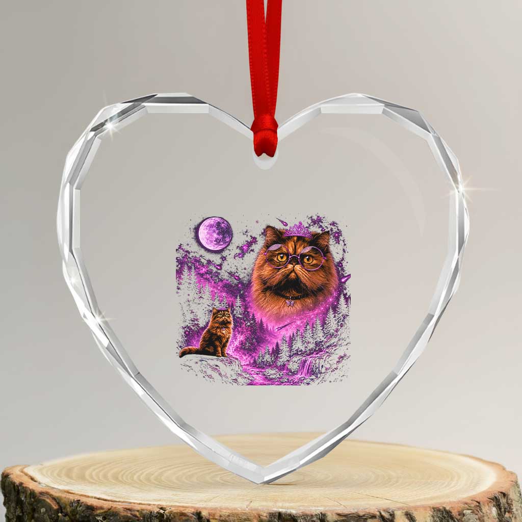Princess Cat Howling To The Moon Vintage 90s Nature Heart Crystal Glass Ornament