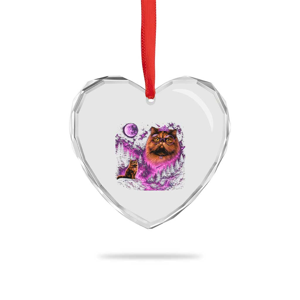 Princess Cat Howling To The Moon Vintage 90s Nature Heart Crystal Glass Ornament