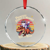 Princess Donut and Mongo Ride or Roar Crystal Glass Ornament Funny Cat Riding Dinosaur Retro Sunset