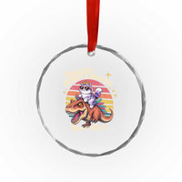 Princess Donut and Mongo Ride or Roar Crystal Glass Ornament Funny Cat Riding Dinosaur Retro Sunset