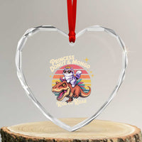 Princess Donut and Mongo Ride or Roar Heart Crystal Glass Ornament Funny Cat Riding Dinosaur Retro Sunset