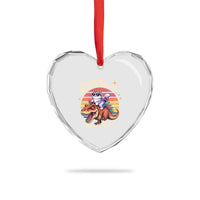 Princess Donut and Mongo Ride or Roar Heart Crystal Glass Ornament Funny Cat Riding Dinosaur Retro Sunset