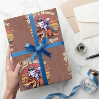 Princess Donut and Mongo Ride or Roar Wrapping Paper Roll Funny Cat Riding Dinosaur Retro Sunset