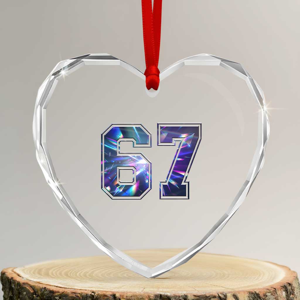 Prism Rainbow Effect Printed Heart Crystal Glass Ornament Six Seven 67 Meme