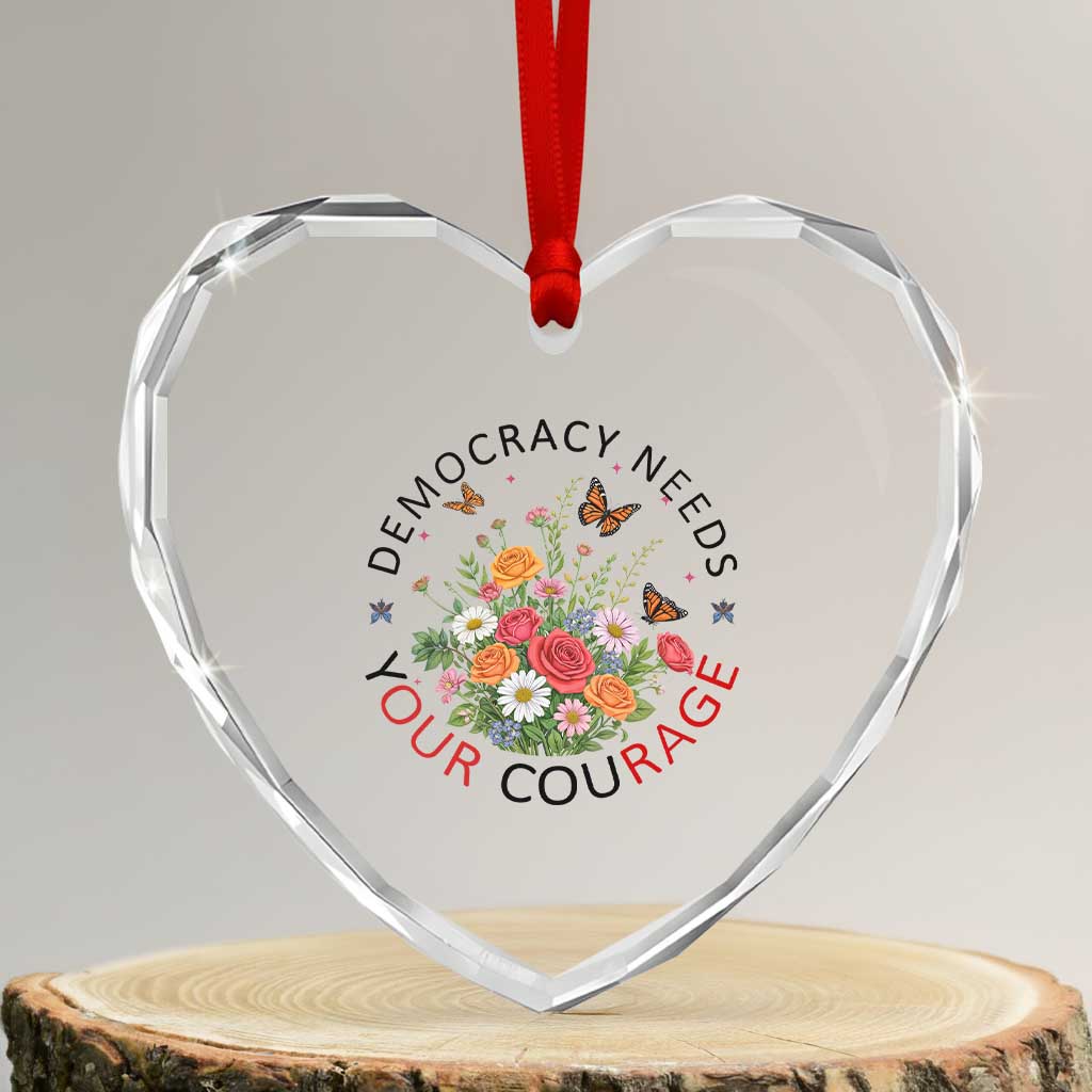 Pro Democracy Heart Crystal Glass Ornament Human Rights Our Rage Protest Floral FDT