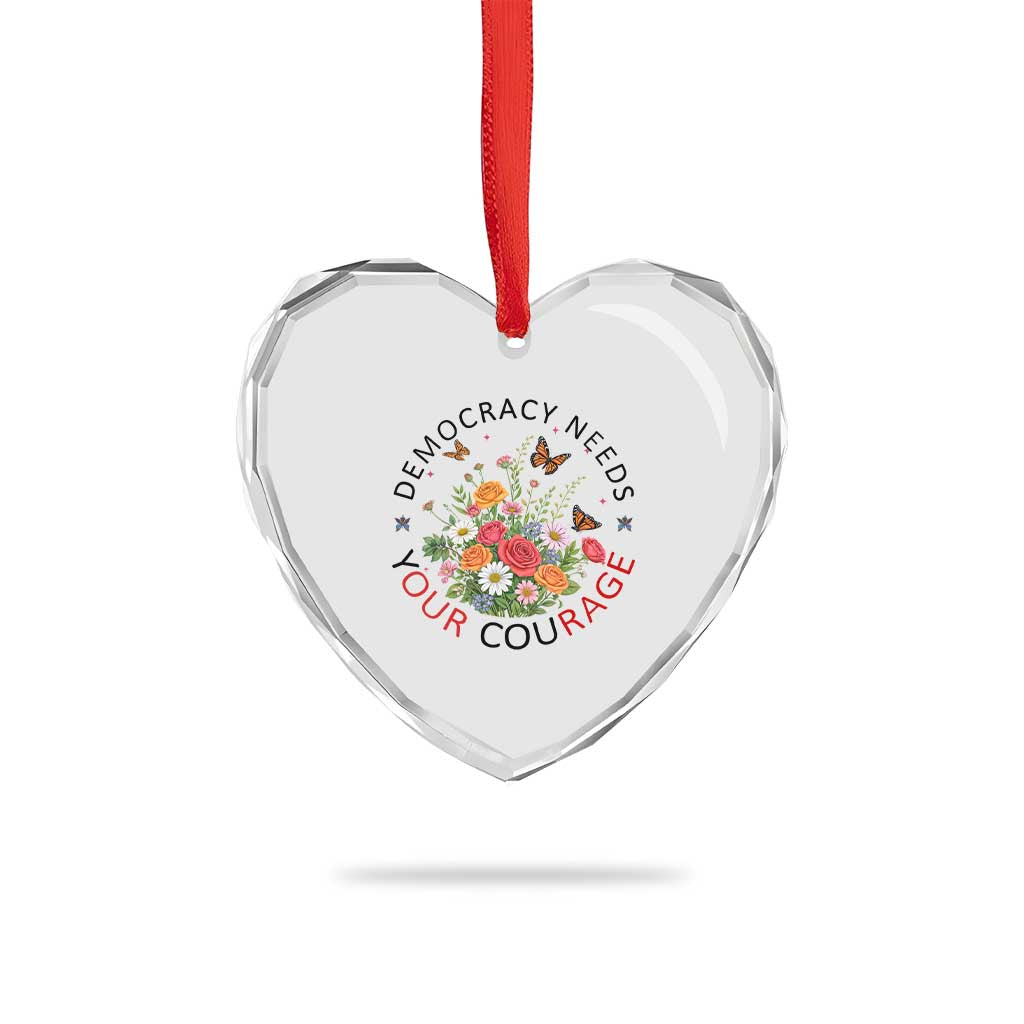 Pro Democracy Heart Crystal Glass Ornament Human Rights Our Rage Protest Floral FDT