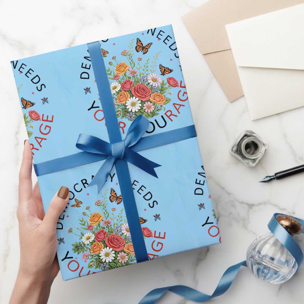 Pro Democracy Wrapping Paper Roll Human Rights Our Rage Protest Floral FDT