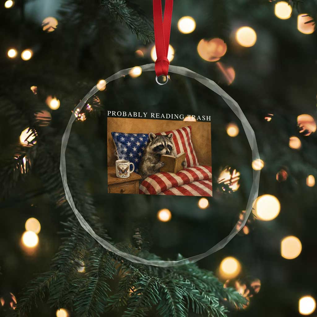 Probably Reading Trash Racoon Crystal Glass Ornament Funny Racoon Book Lover 4th of July