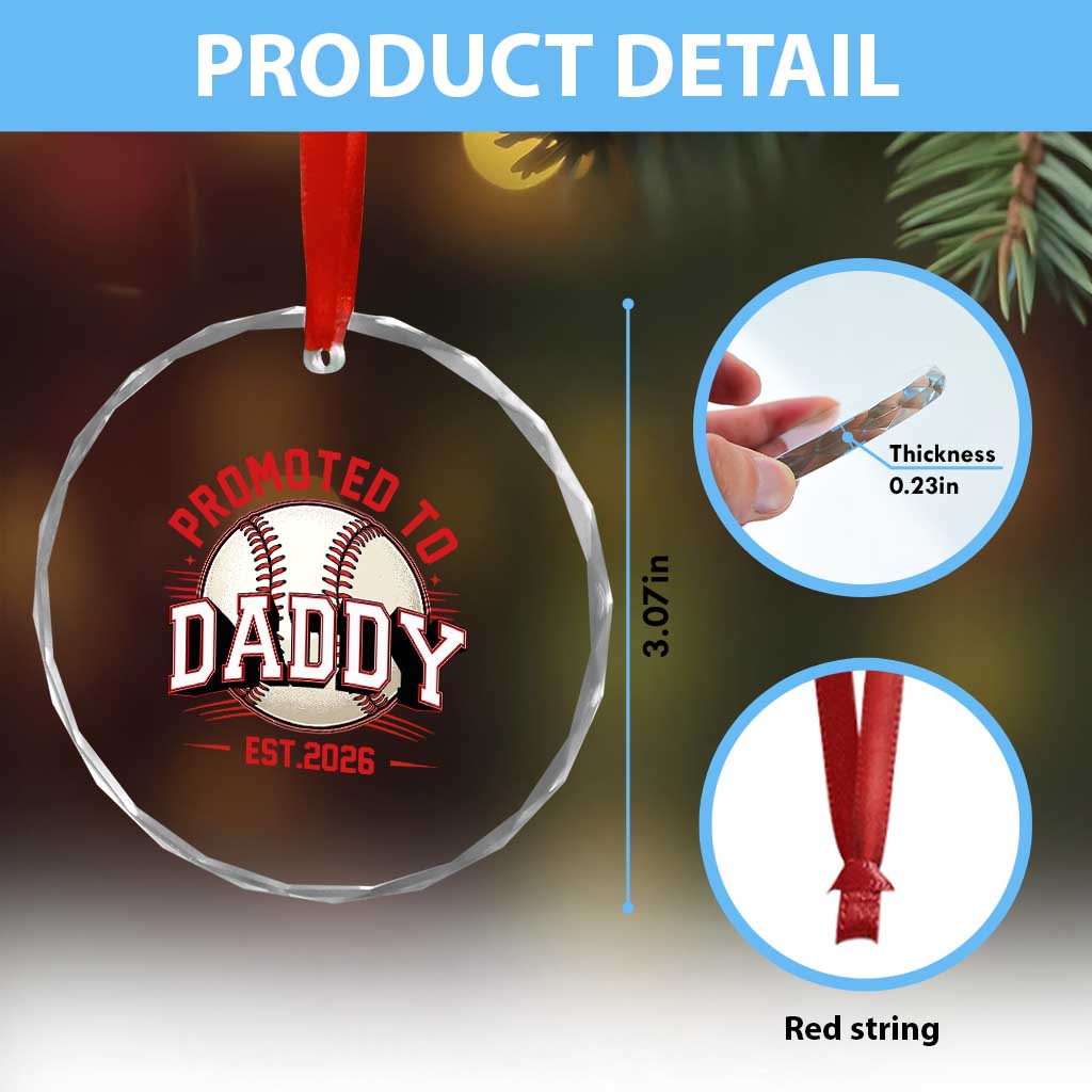 Promoted To Dad 2026 Baseball Crystal Glass Ornament First Time Father Sports Lover