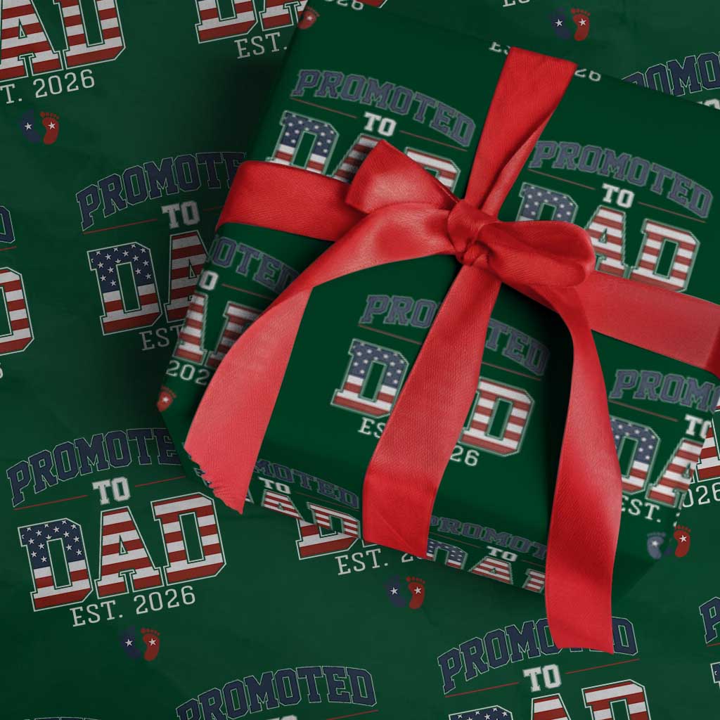 Promoted To Dad Est 2026 American Flag Wrapping Paper Roll Patriotic New Dad Gift