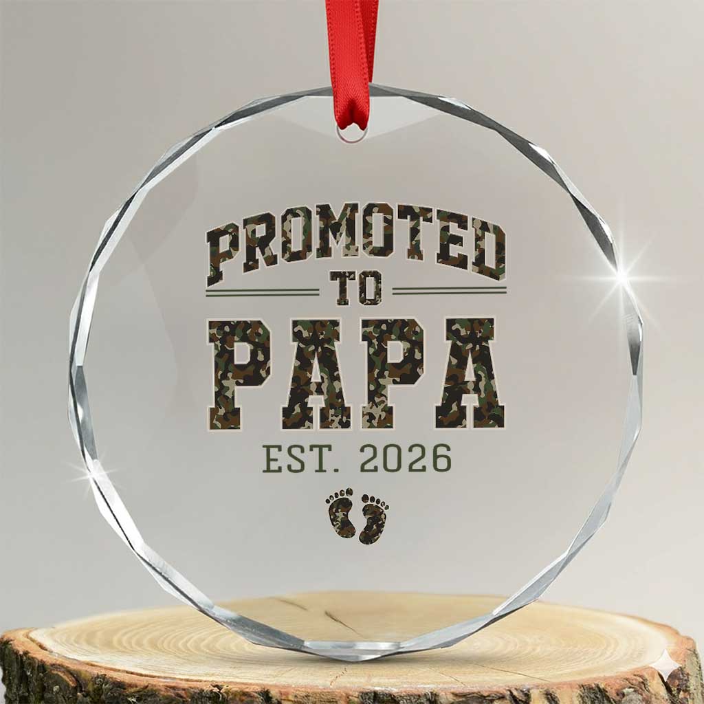 Promoted To Dad Est 2026 Camo Crystal Glass Ornament Hunting Style New Dad Gift Graphic