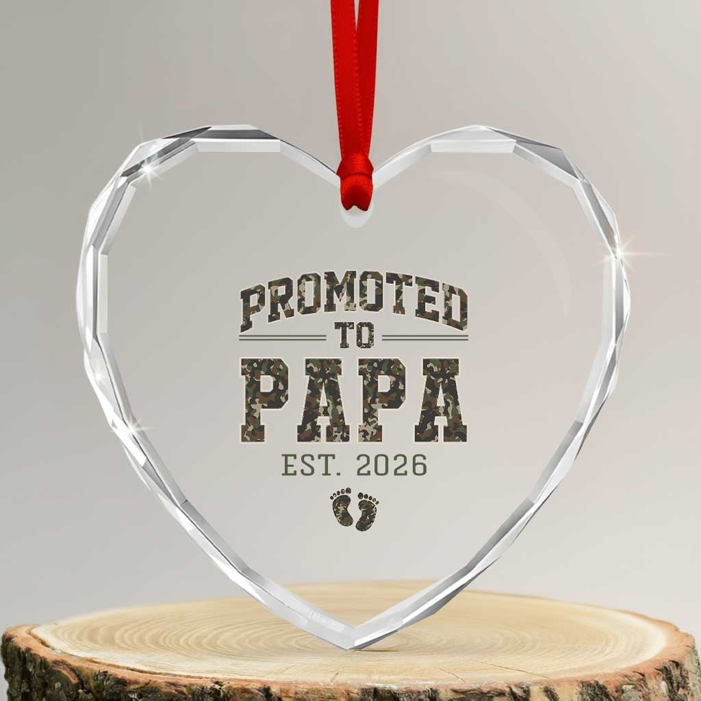 Promoted To Dad Est 2026 Camo Heart Crystal Glass Ornament Hunting Style New Dad Gift Graphic