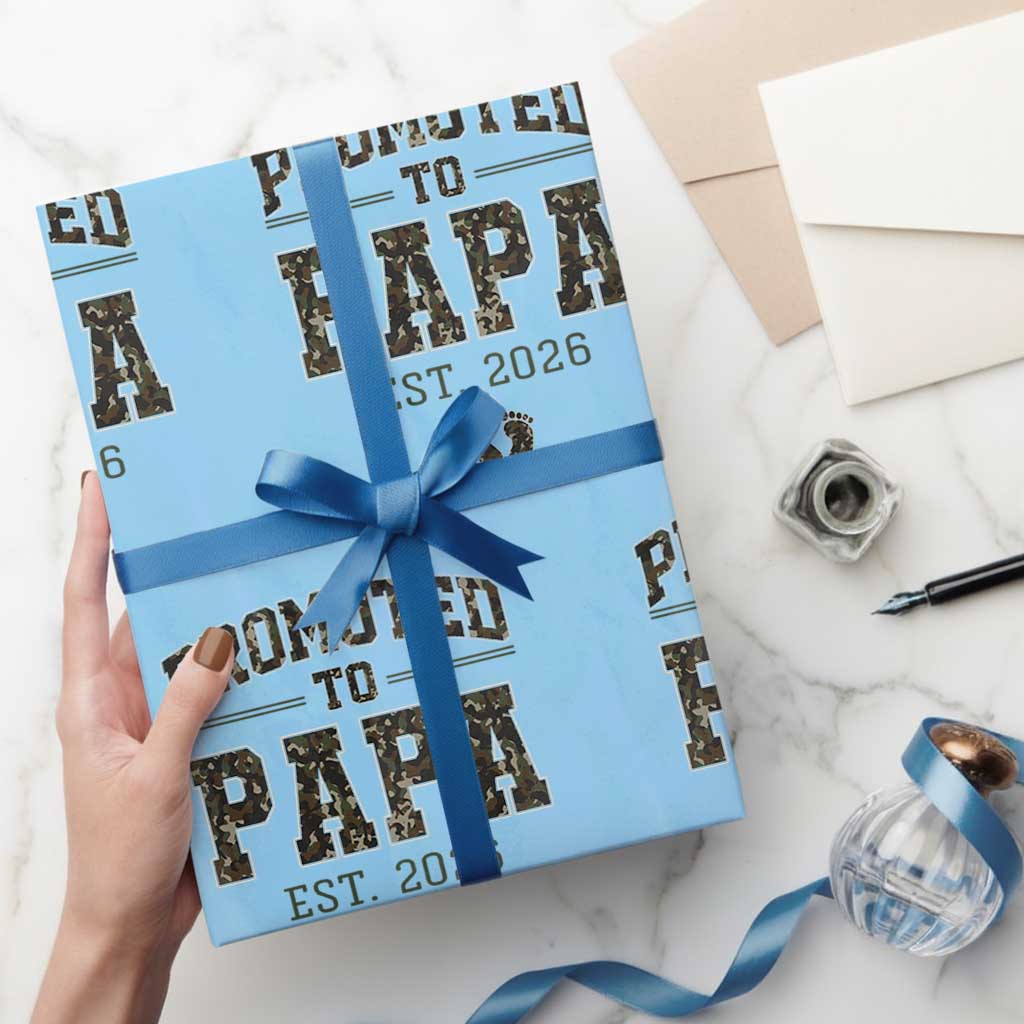 Promoted To Dad Est 2026 Camo Wrapping Paper Roll Hunting Style New Dad Gift Graphic