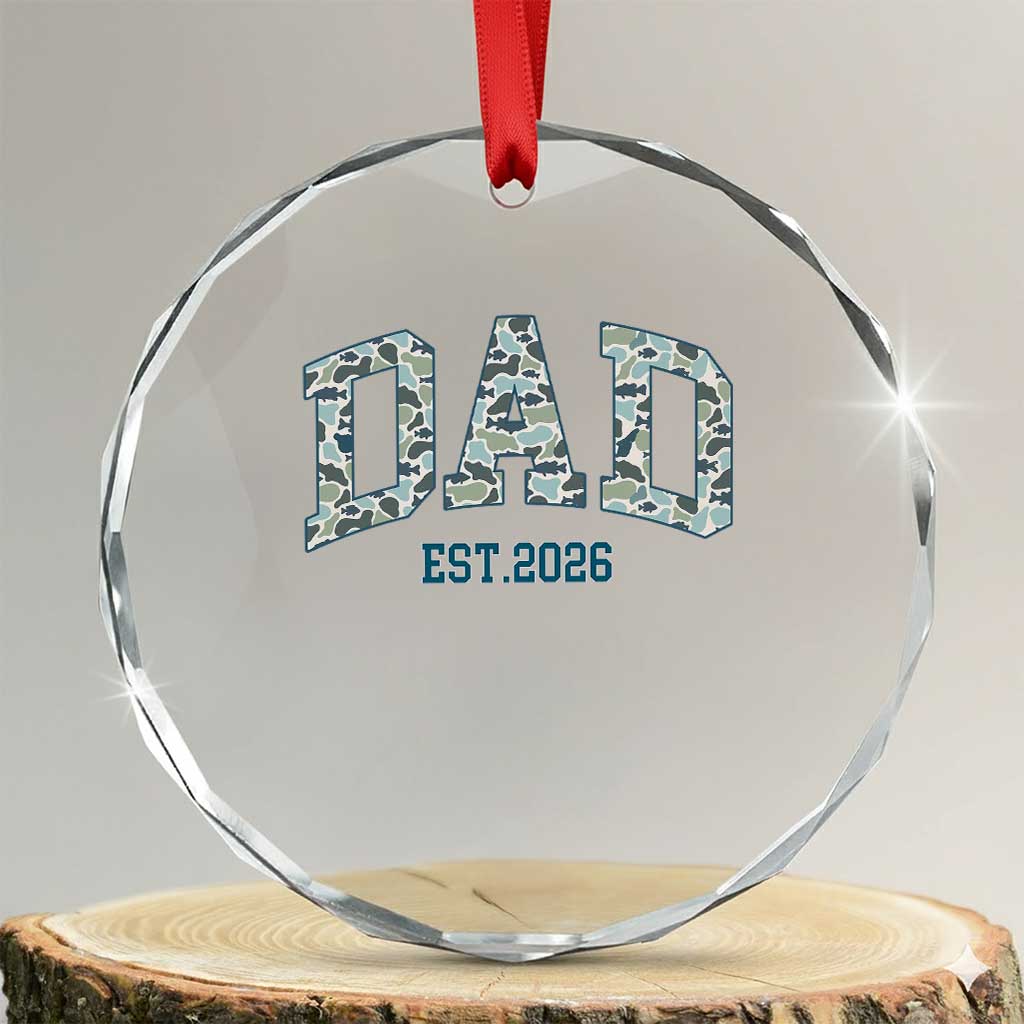 Promoted To Dad Est 2026 Crystal Glass Ornament Camo Fishing New Dad Gift
