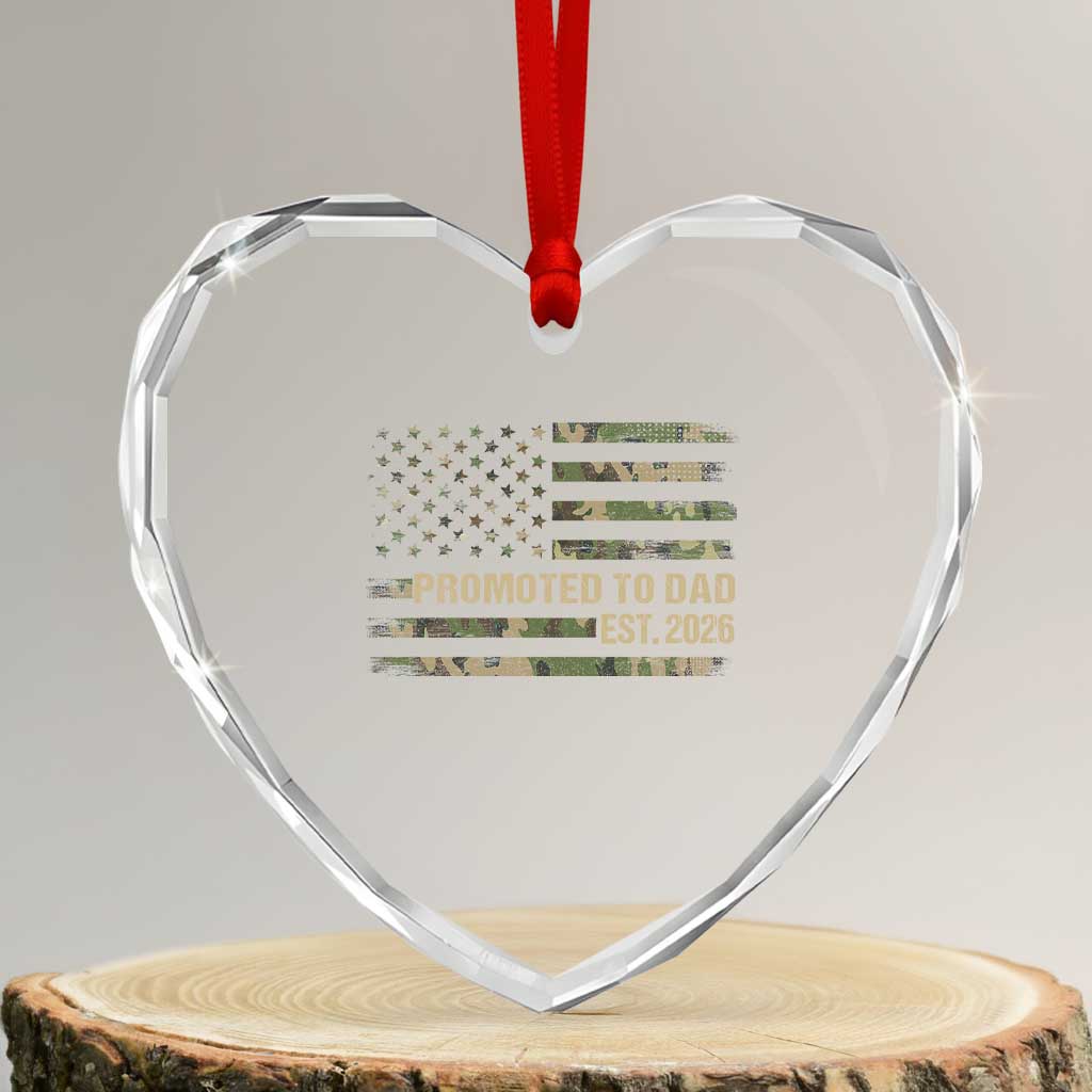Promoted To Dad Est 2026 Heart Crystal Glass Ornament Retro Camo American Flag