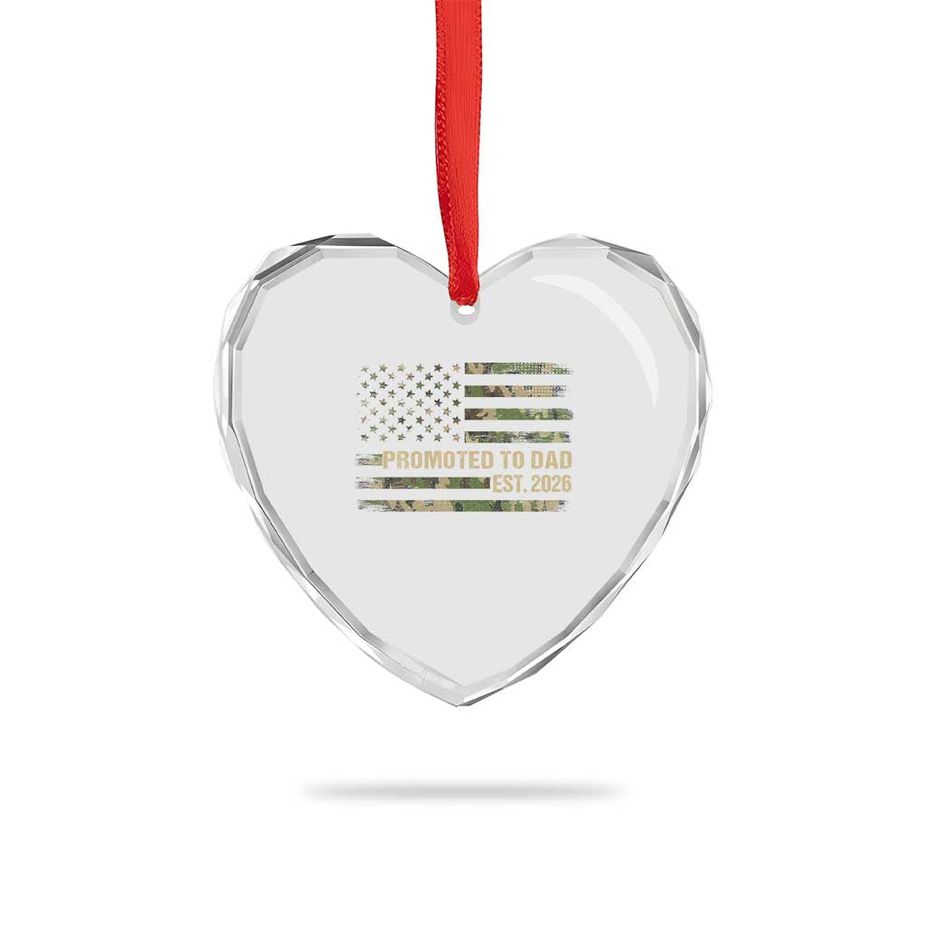 Promoted To Dad Est 2026 Heart Crystal Glass Ornament Retro Camo American Flag