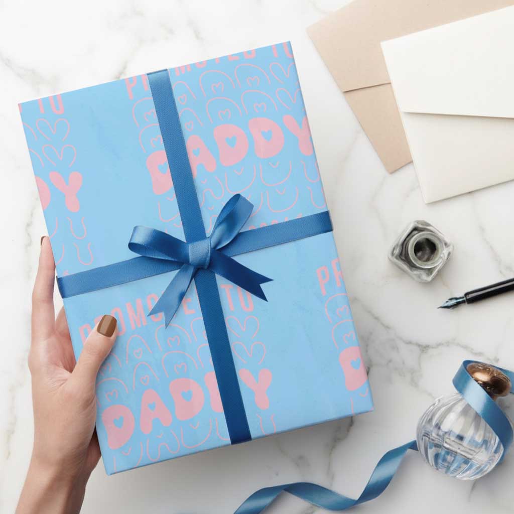 Promoted To Daddy 2026 New Girl Dad Wrapping Paper Roll First Time Fathers Day Gift