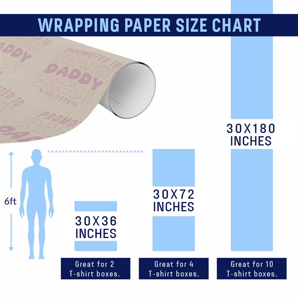 Promoted To Daddy 2026 New Girl Dad Wrapping Paper Roll First Time Fathers Day Gift