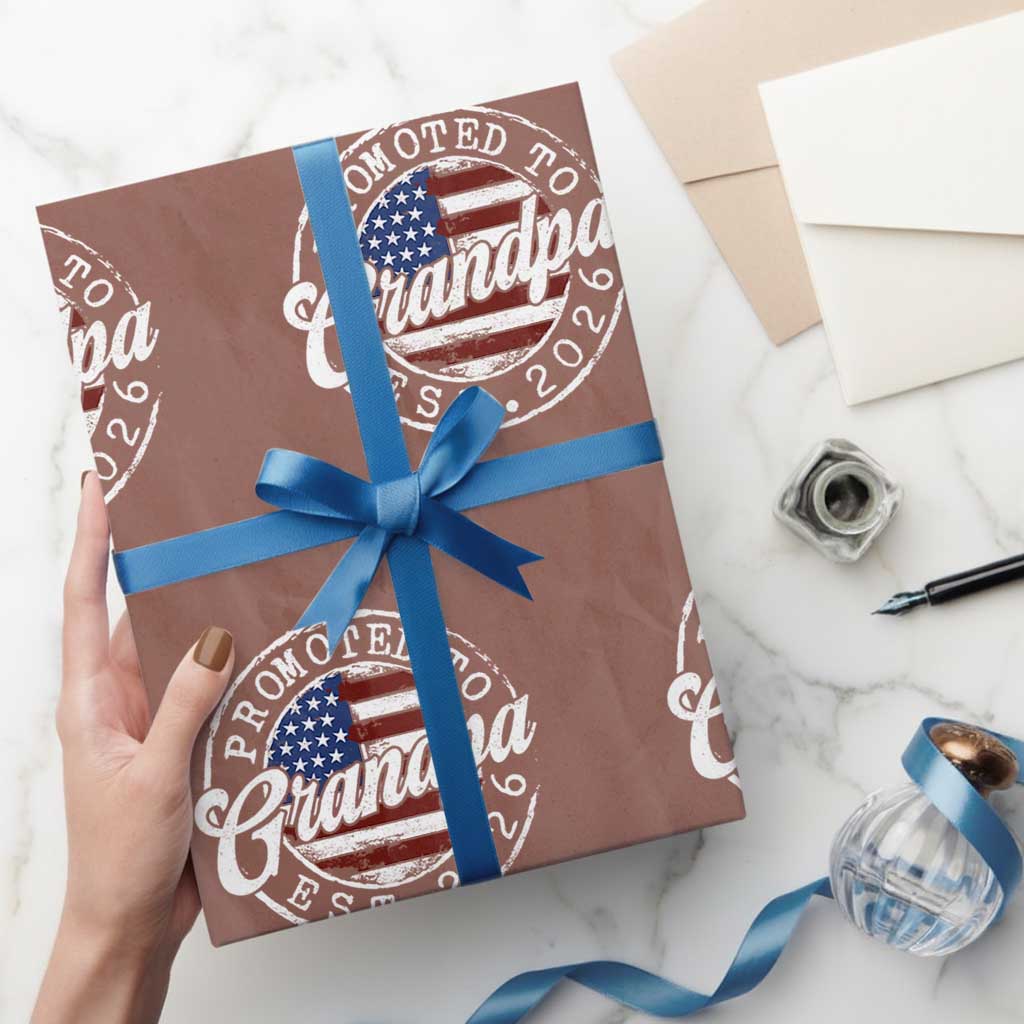 Promoted to Grandpa 2026 Wrapping Paper Roll New Grandfather US Flag Fathers Day