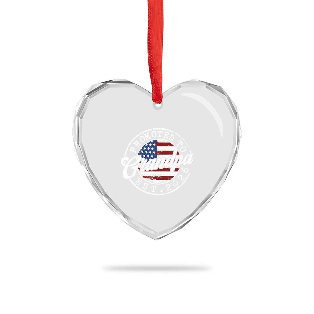 Promoted to Grandpa 2026 Heart Crystal Glass Ornament New Grandfather US Flag Fathers Day