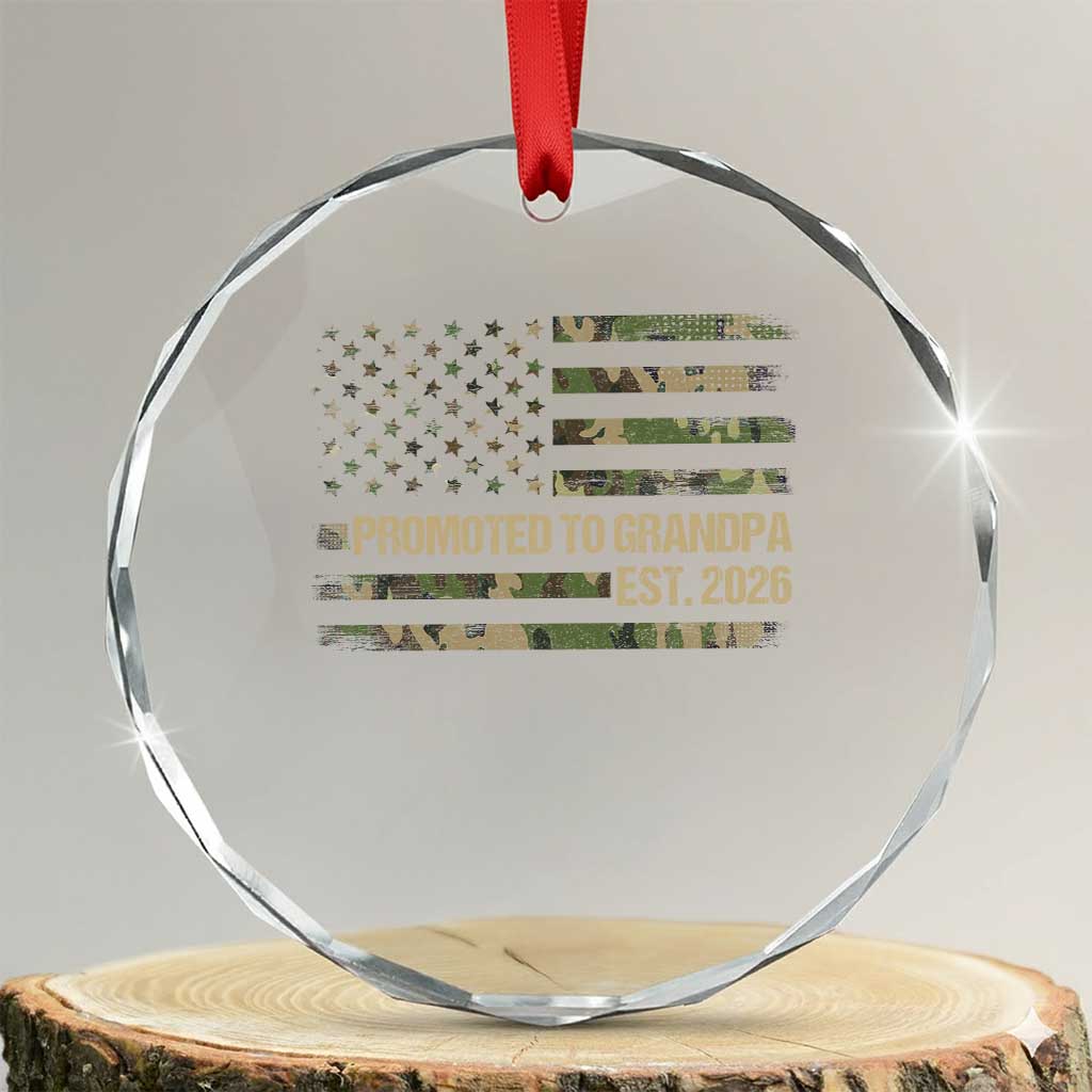 Promoted To Grandpa Est. 2026 Crystal Glass Ornament Retro Camo American Flag - Wonder Print Shop