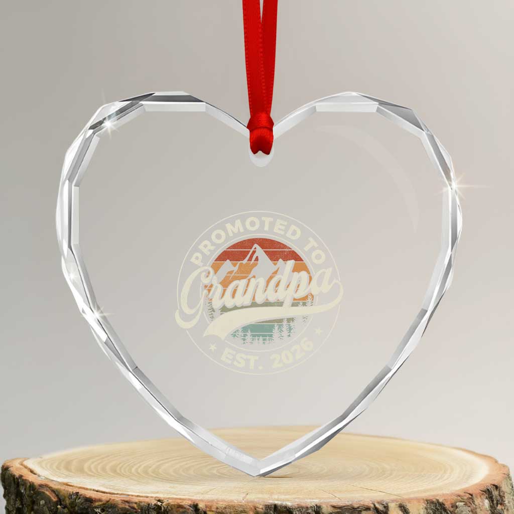 Promoted To Grandpa Est 2026 Heart Crystal Glass Ornament Grandparents Baby Announcement Retro Mountain
